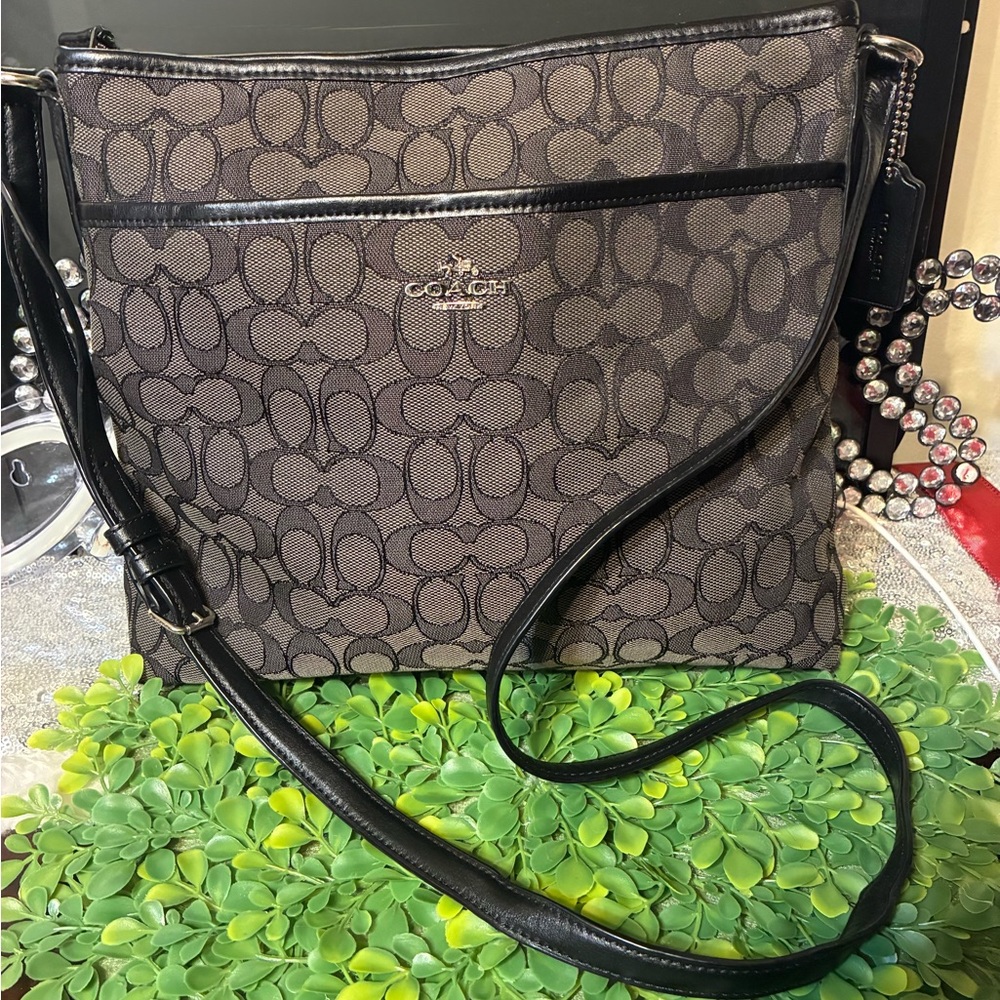 Coach Signature Black and Gray Crossbody Bag